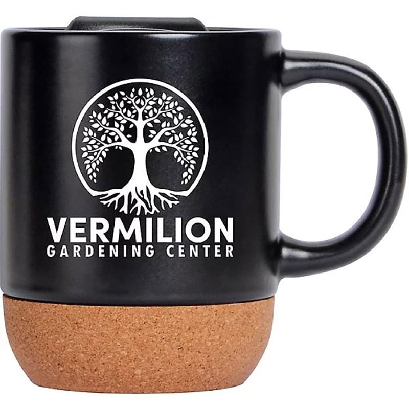 Cork Bottom Ceramic Mug 13 oz With Lid