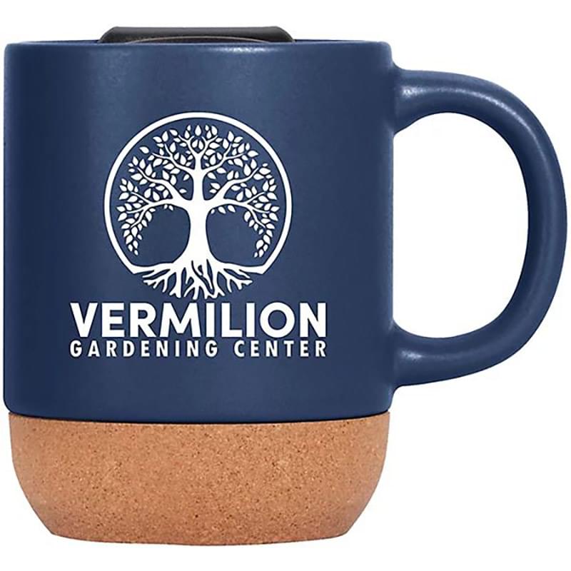 Cork Bottom Ceramic Mug 13 oz With Lid