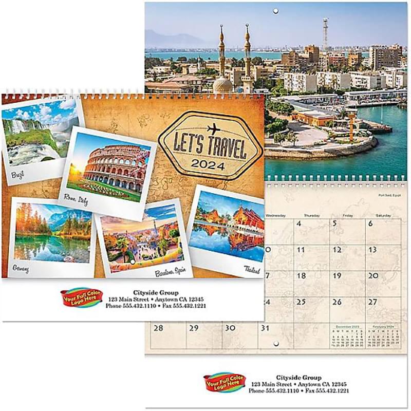 Full Clr Let's Travel Wall Calendar